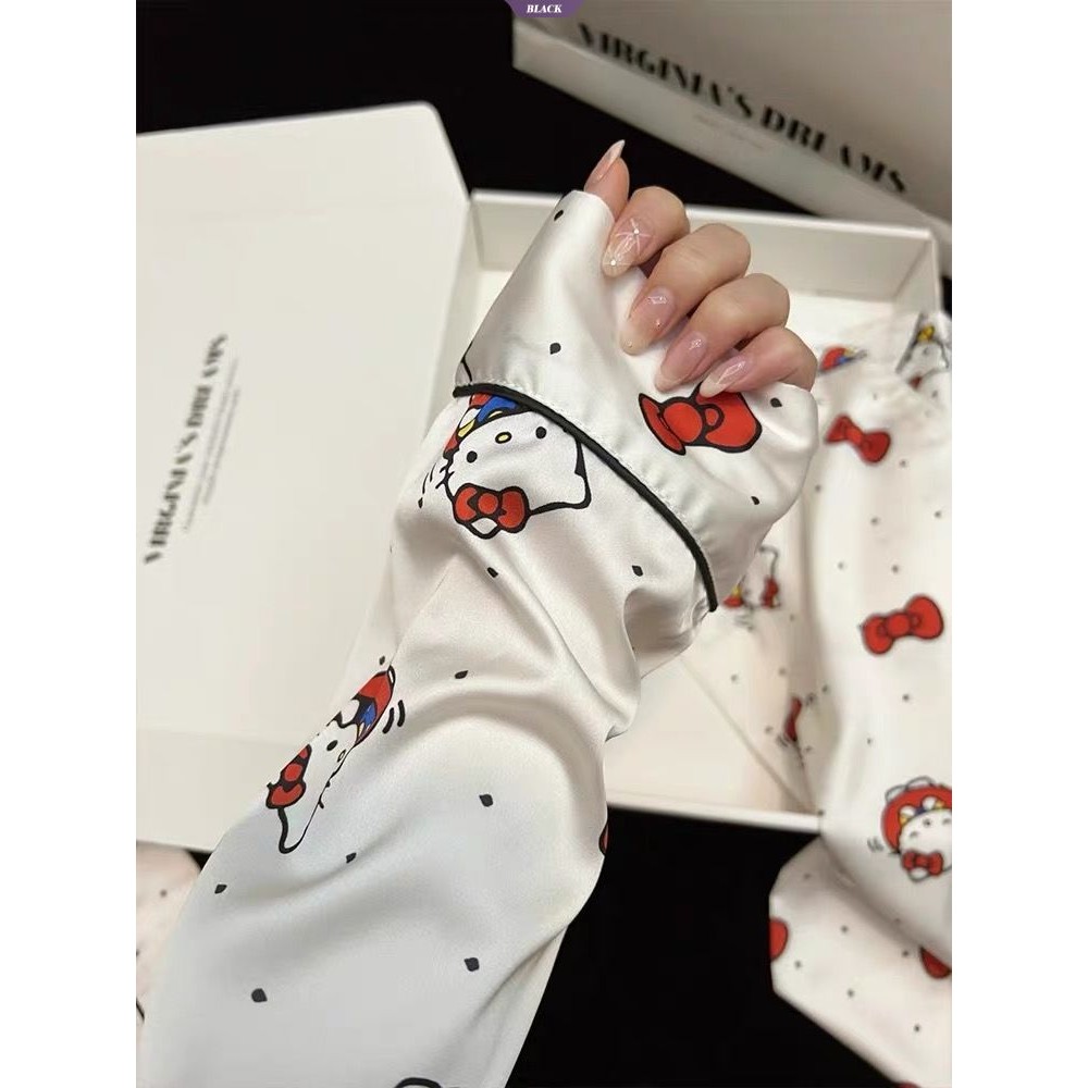 Ins Wind Bow Hello Kitty Bộ Đồ Ngủ Hoạt Hình Nữ Xuân Thu Quần Dài Tay Mới Mặc Ở Nhà [BL]