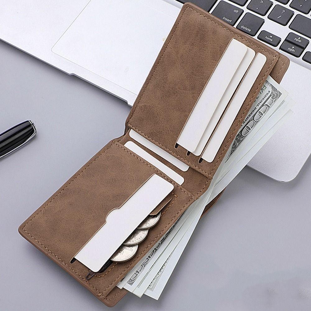 Ví nam HOBBYIN, Ví đựng tiền xu có khe cắm nhiều thẻ, Ví ngắn thời trang bằng da PU dung lượng lớn
