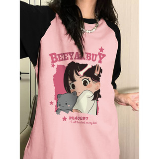 Áo phông nữ form rộng áo thun unisex áo phông rộng Áo Thun Tay Ngắn Hở Vai Màu Hồng