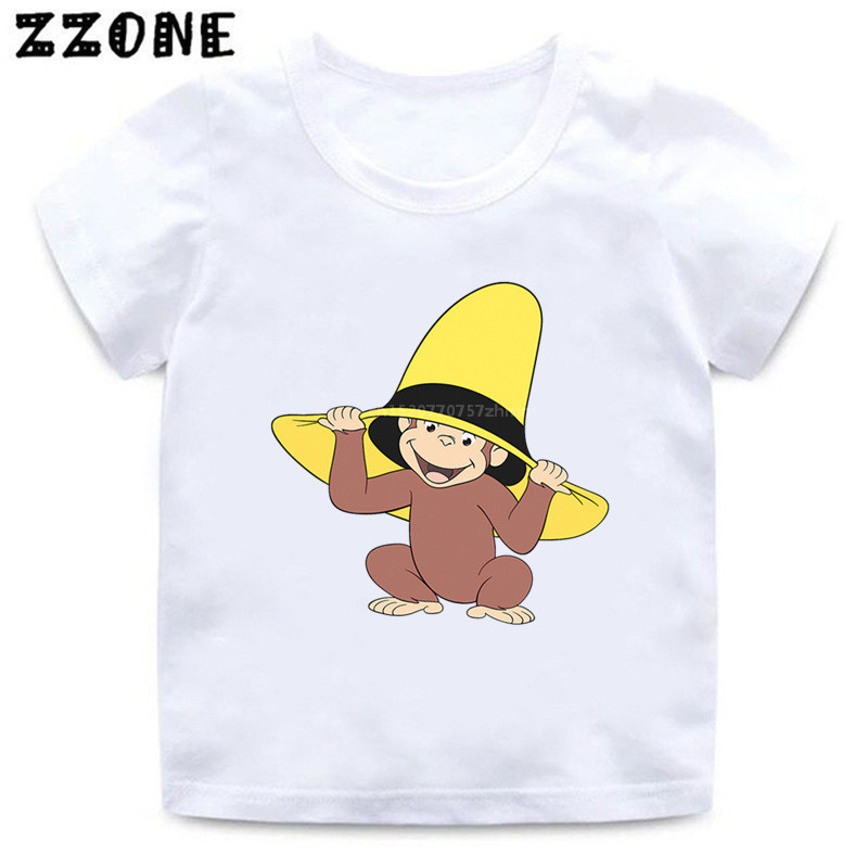 2024 Thời Trang Mùa Hè Mới Bé Trai Áo Curious George Hoạt Hình In Hình Trẻ Em Áo Thun Ngộ nghĩnh Khỉ Trẻ Em Bé Gái Áo Quần Áo