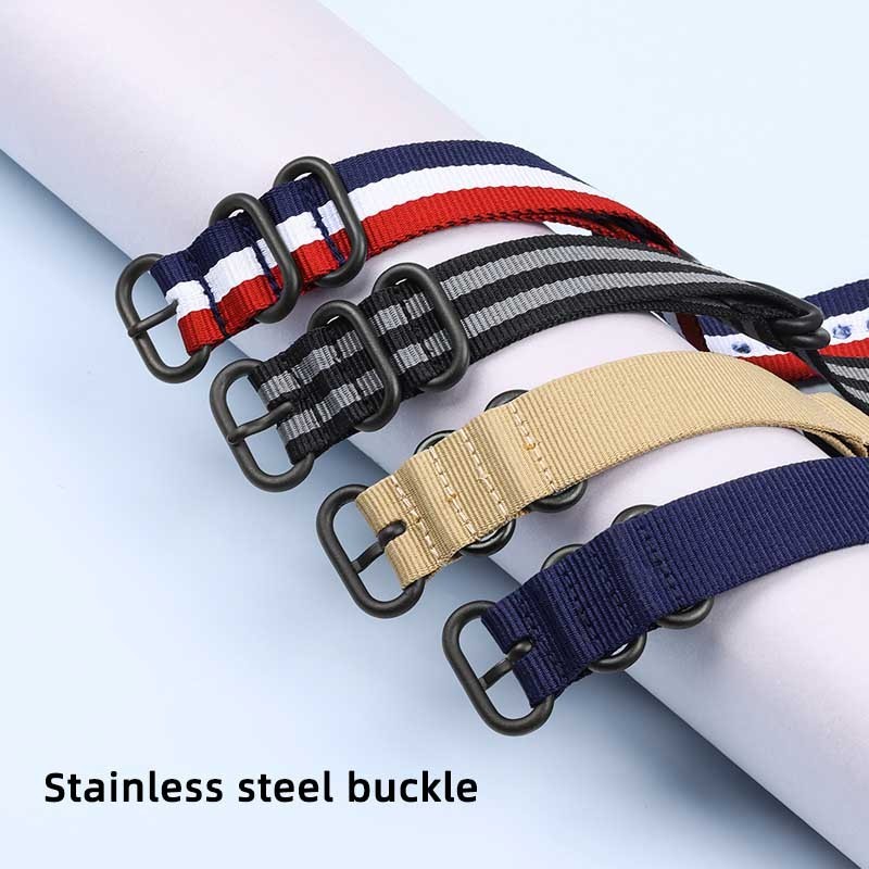 Dây đeo đồng hồ Nylon NATO ZULU Band Sọc Dây đeo đồng hồ thay thế bằng thép không gỉ màu đen Dây đeo đồng hồ vải cho nữ Vòng tay nam 18mm 20mm 22mm 24mm