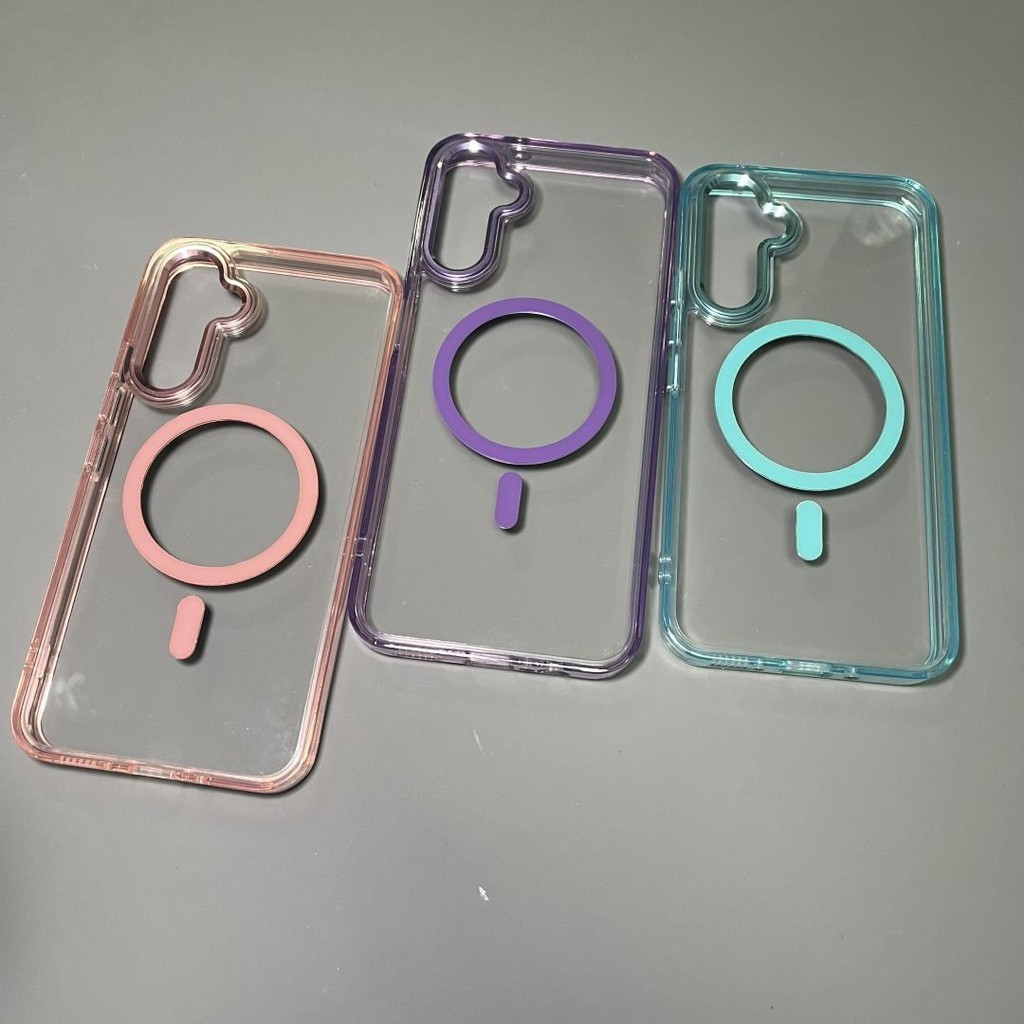 Ôp Điện Thoại Trong Suốt Dày Dặn Chống Sốc Kèm Khung Kim Loại Từ Tính Cho Samsung Galaxy S23 Fe A55 A14 A15 A34 A54 A13 A24 A25 A35 S24 S23 Ultra Plus Ốp