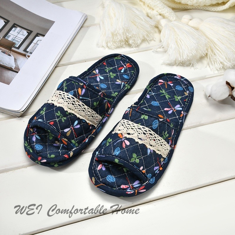Dép Cotton Nguyên Chất Nhà Chống Trơn Trượt Đế Mềm Confinement Giày Ấm Nhà Cặp Đôi Mở @