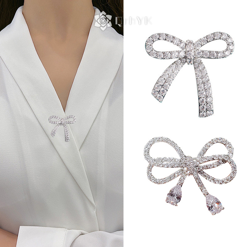 Qrhyk Thanh Lịch Nơ Kim Cương Giả Cài Khóa Pin Cho Nữ Cô Gái Nơ Khóa Pin Cardigan Kẹp Trang Sức Thổ Cẩm Phụ Kiện Mới