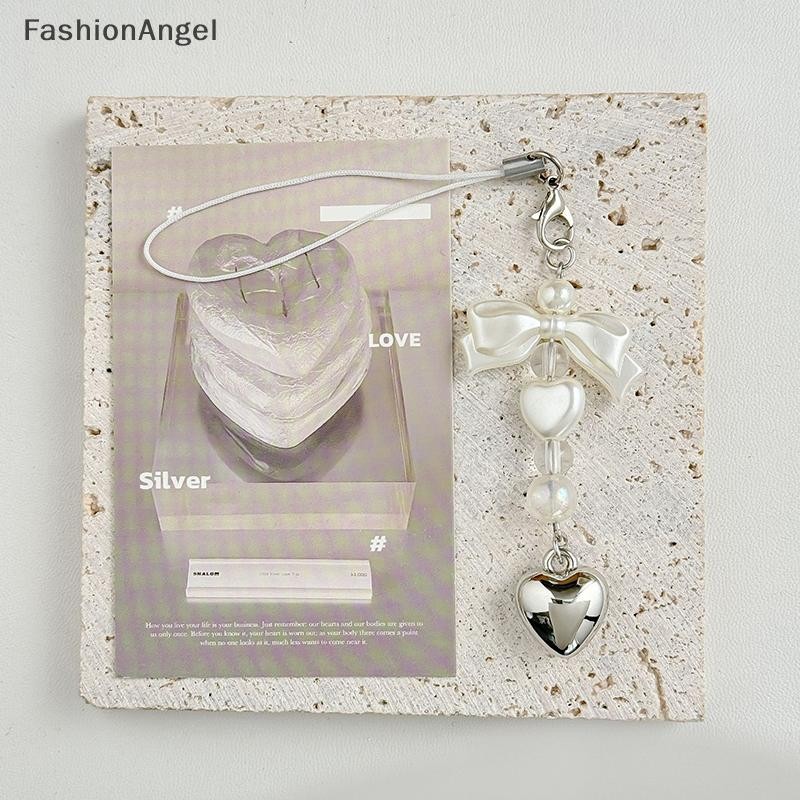 FashionAngel 1 Chiếc Handmade Đơn Giản Nơ Đính Hạt Móc Khóa Mặt Dây Chuyền Ngọc Trai Ngọt Ngào Bạc Tình Yêu Dây Xích Điện Thoại Túi Trang Trí VN