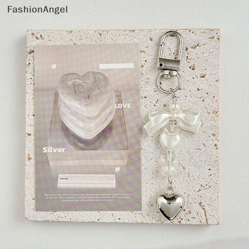 FashionAngel 1 Chiếc Handmade Đơn Giản Nơ Đính Hạt Móc Khóa Mặt Dây Chuyền Ngọc Trai Ngọt Ngào Bạc Tình Yêu Dây Xích Điện Thoại Túi Trang Trí VN