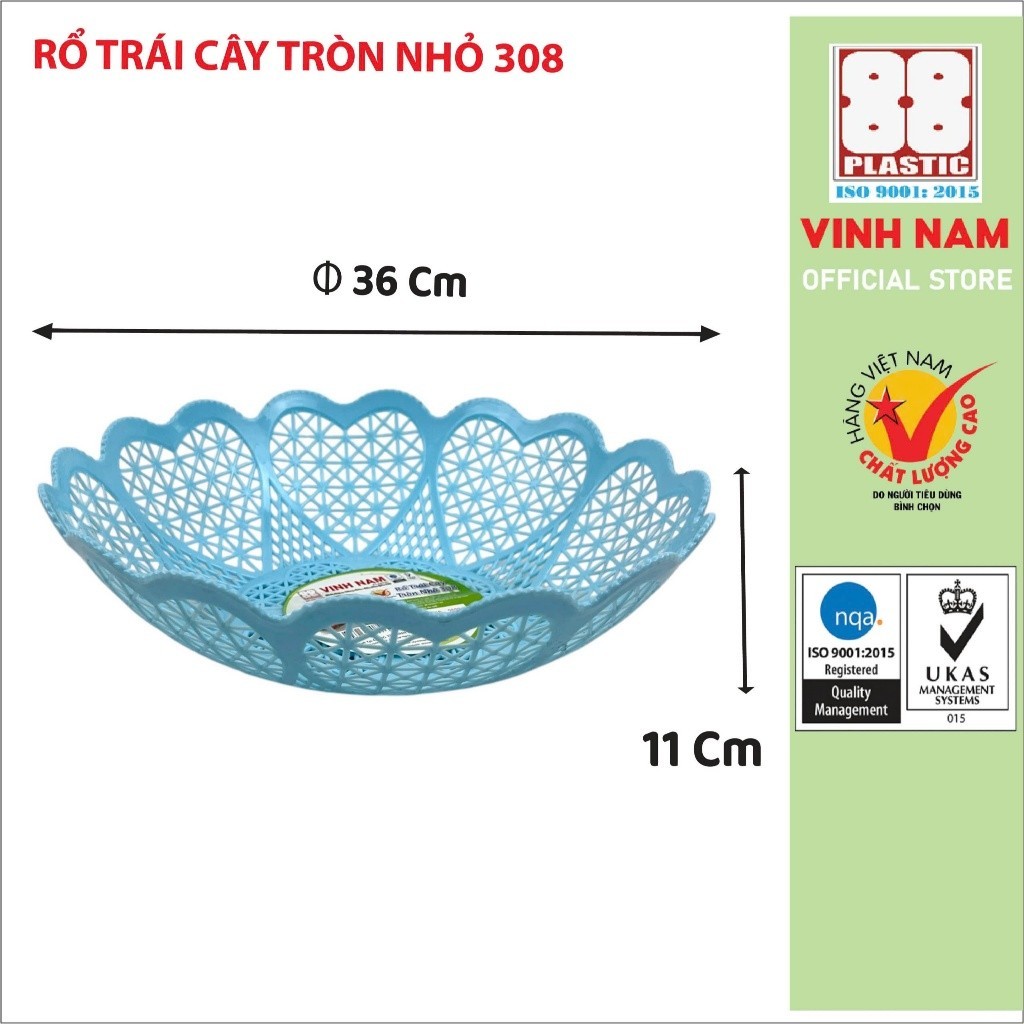 Rổ Trái Cây Tròn Nhỏ Vinh Nam Plastic Dùng Đựng Thực Phẩm Trái Cây An Toàn Tiện Lợi Size 36 Mã 308