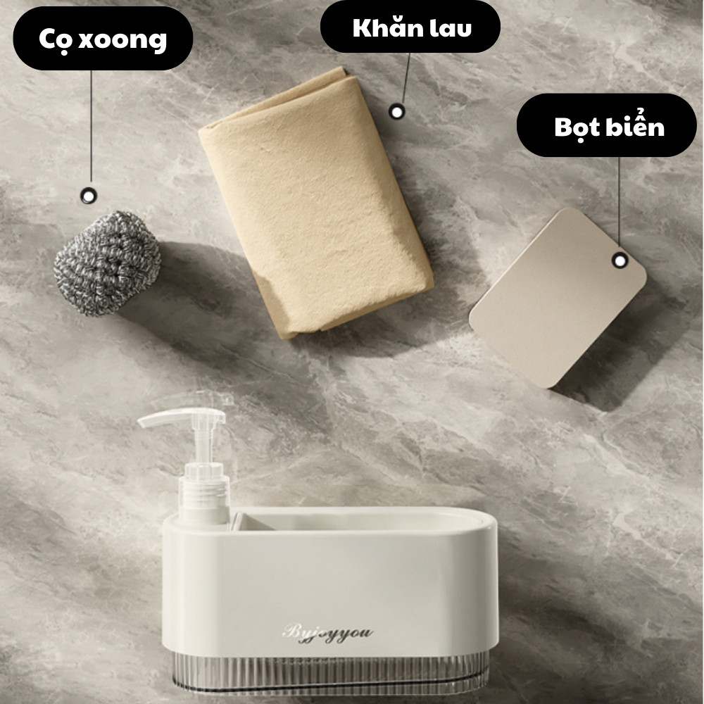 Kệ Để Đồ Rửa Bát Thông Minh Nhấn Dầu Tự Động, Hộp Đựng Nước Rửa Tay, Dầu Gội, Sữa Tắm Dung Tích Lớn