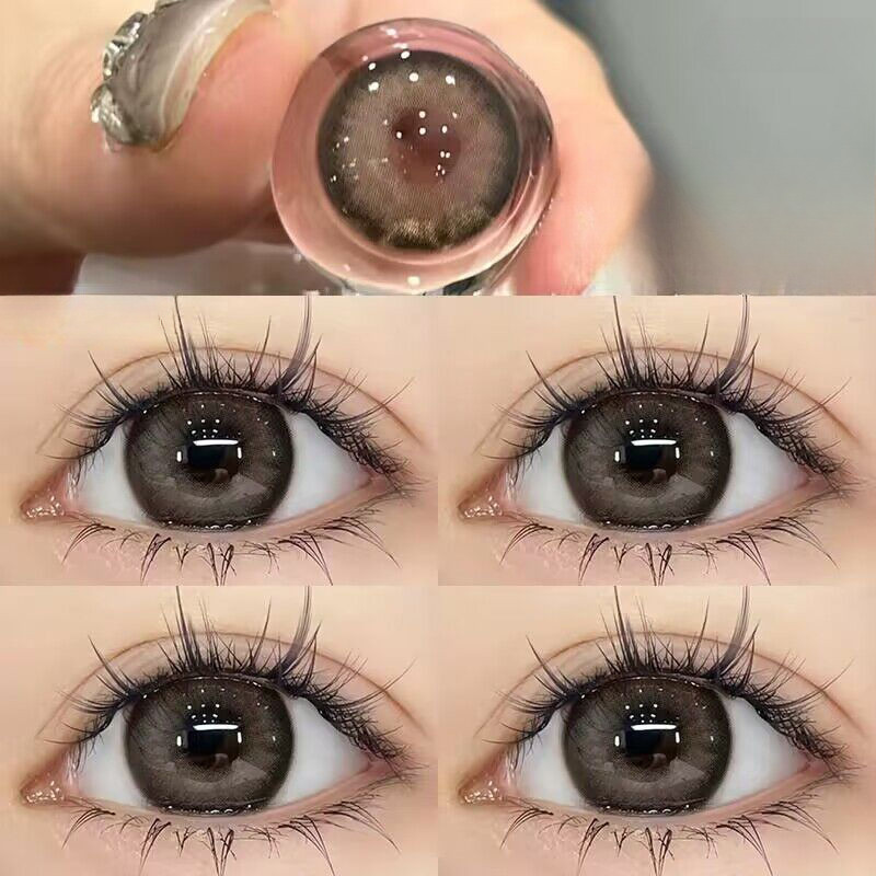 Set 2 Kính Áp Tròng Màu Đen contact lenses 0 ~ -8.00 black len 14.2mm lens cận lens nâu bean black 62