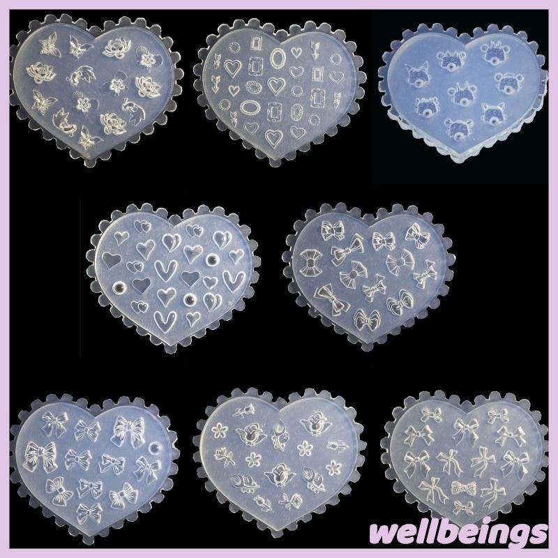 Wellb 3D Hoa Silicon Móng Tay Nghệ Thuật Trang Trí Khuôn Nhựa Cabochon Trang Sức Mặt Dây Chuyền Khuôn