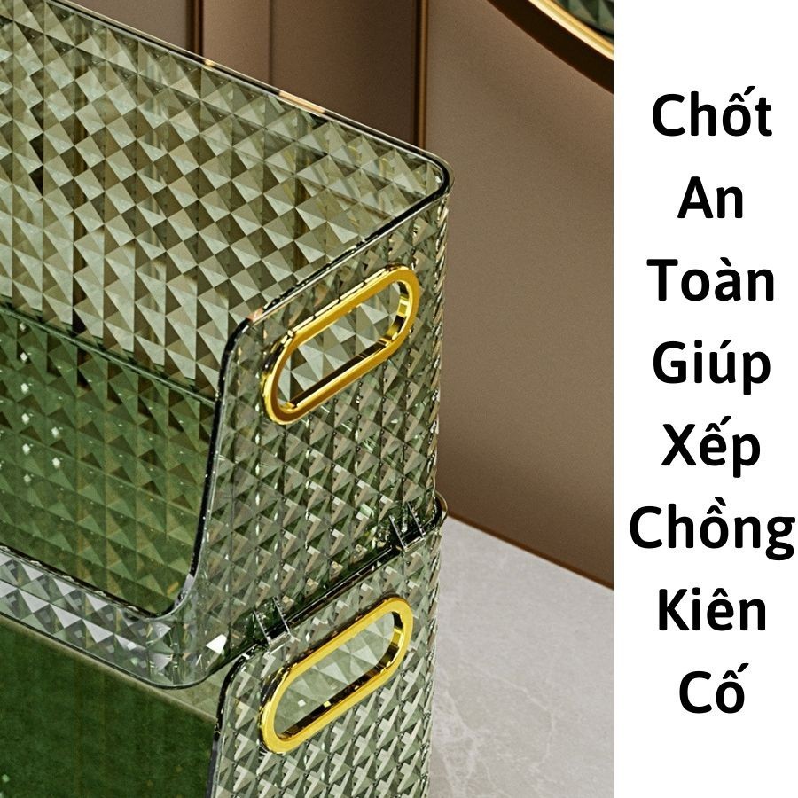 Kệ Đựng Mĩ Phẩm, Khay Đựng Đồ Họa Tiết Kim Cương Nổi Sang Trọng Có Thể Xếp Chồng Q064