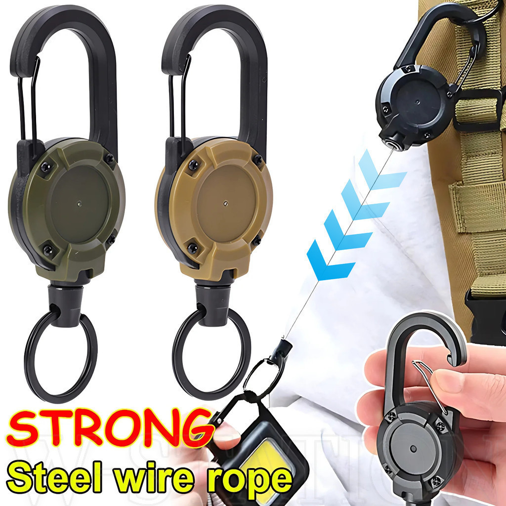 Móc Carabiner có thể thu vào hạng nặng - Kẹp dây kéo dây vòng ba lô - Móc khóa lò xo leo núi Giá đỡ huy hiệu ID - Dây xích chuyên nghiệp Móc khóa kéo làm việc
