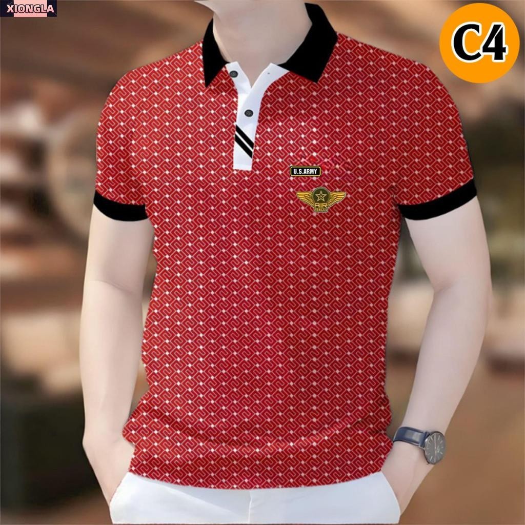 Họa tiết 14, họa tiết polo ngắn tay in họa tiết Mỹ, vải mát mẻ, thời trang nam mùa hè