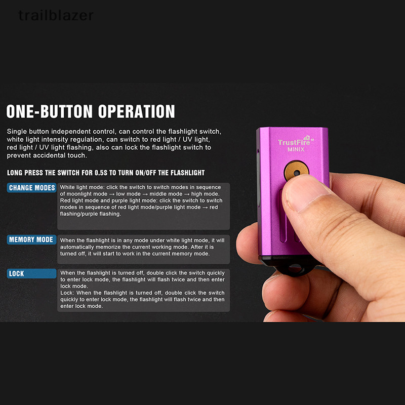Đèn pin Uv có thể sạc lại Trailblazer Trustfire ​Đèn pin Led Minix 320 UvRed Kechain mới