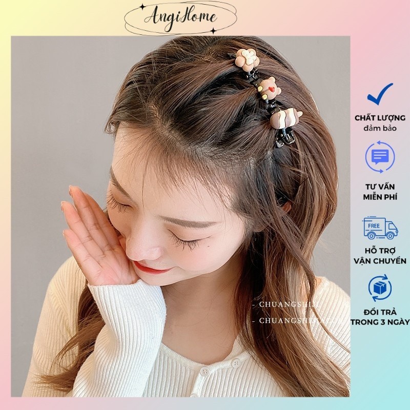 Kẹp Tóc Đính Hình Thỏ Gấu Màu Cà Phê Dễ Thương Ngọt Ngào Cho Nữ ANGIHOME
