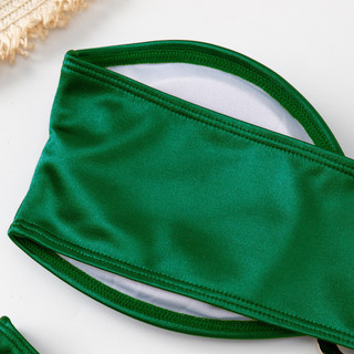 Đồ Bơi Nữ Satin Kim Loại U Trang Trí Bandeau Màu Trơn Hai Mảnh Bikini Đồ Bơi