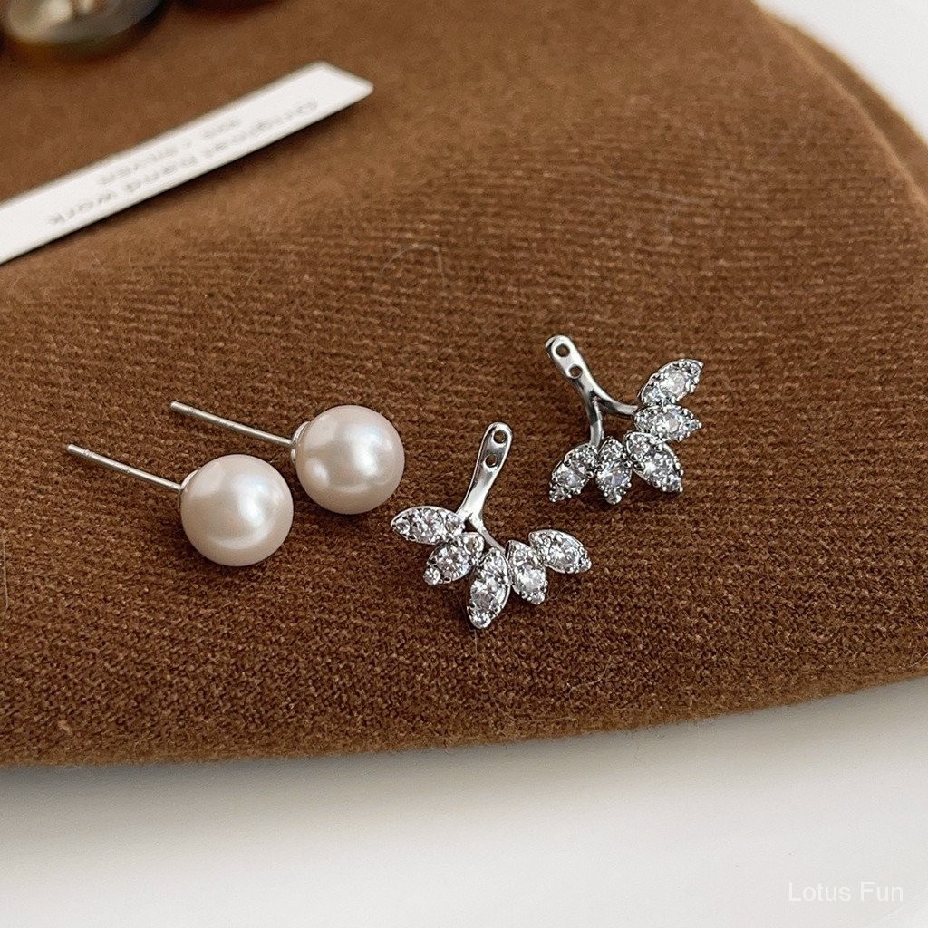 Bông tai thiết kế kết cấu ngọc trai siêu nhỏ Zircon Shijia Một phong cách hai cánh Thiết kế sáng tạo độc đáo Phụ kiện thời trang nữ