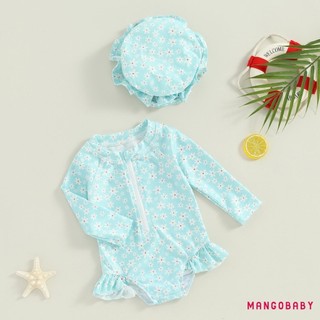 Mg-toddler Bé Gái Rash Guard Đồ Bơi Rompers Tay Dài In Hoa Cho Bé Xù Đồ Tắm Đồ Bơi Có Mũ Bơi
