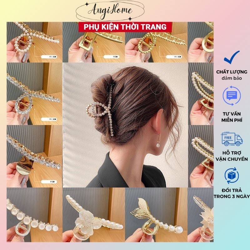 Kẹp tóc càng cua Hàn Quốc nữ đẹp hottrend kim loại cỡ size lớn cặp búi tóc dễ thương cào 10 răng, 14 răng ANGIHOME