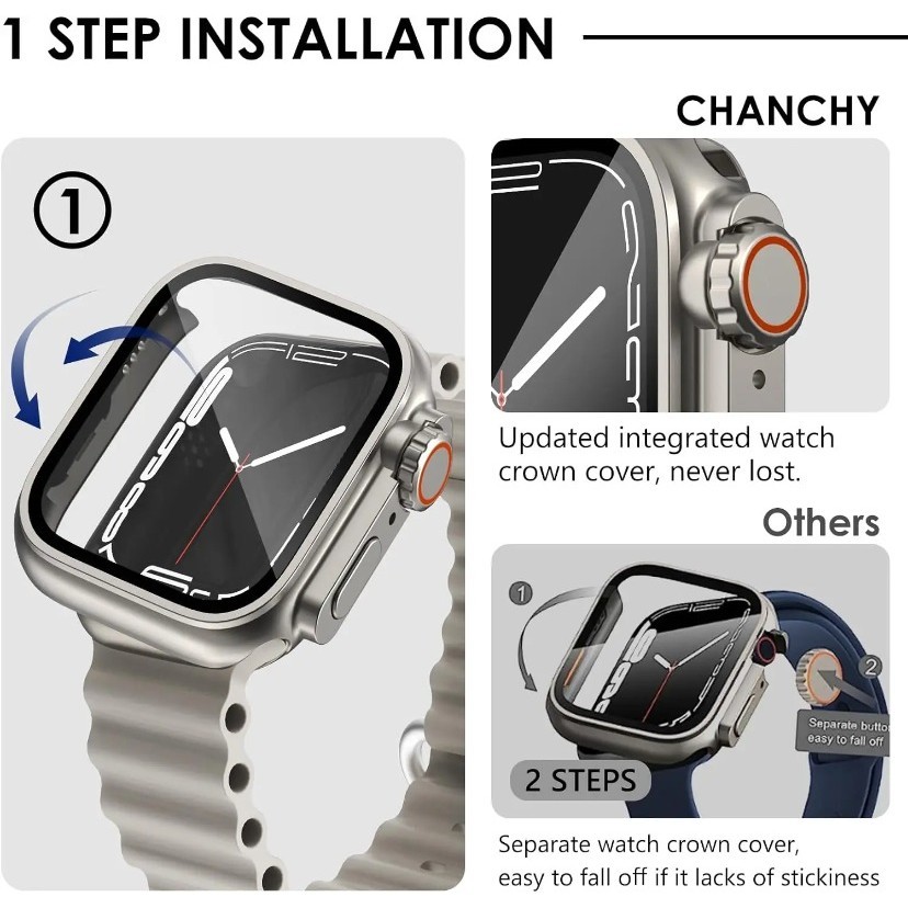 Ốp lưng 2 trong 1 cho Apple Watch 44mm 45mm 41mm 40mm Vỏ kính cường lực Thay đổi thành Ultra cho iWatch Series 9 8 7 SE 6 5 3 Phim bảo vệ màn hình
