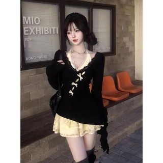 2025 Phong Cách Mới Xuân Thu Mặc Trọn Bộ Ren Top Thiết Kế Cảm Giác Bộ Hai Mảnh