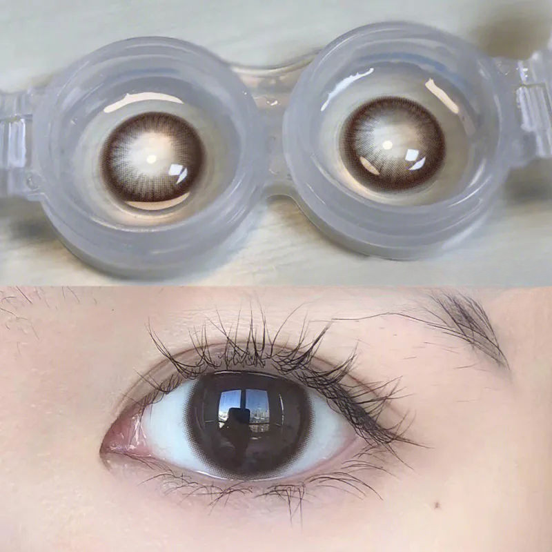 Set 2 Kính Áp Tròng Màu Đen contact lenses 0 ~ -8.00 black len 14.2mm lens cận lens nâu bean black 44