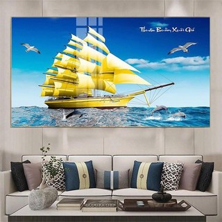 Tranh Tráng Gương Laminate 60x120cm Treo Tường Phong Thuỷ Trang Trí Phòng Khách Thuận Buồm Xuôi Gió