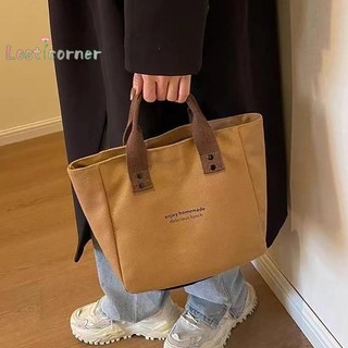 Lostcorner Màu Trơn Túi Tote Nữ Di Động Có Thể Tái Sử Dụng Túi Mua Sắm Vải Dung Tích Lớn Túi Cơm Trưa Mới