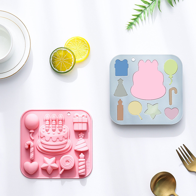 9 Khoang Chủ Đề Bánh Sinh Nhật Khuôn Silicon DIY Dụng Cụ Nướng Bánh Khuôn Socola Nhựa Trang Trí Bánh Khuôn