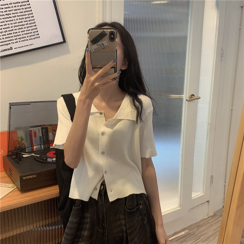 Áo Cardigan dệt kim Ngắn Tay Cổ POLO Nữ Mẫu Mới Mùa Hè mỏng
