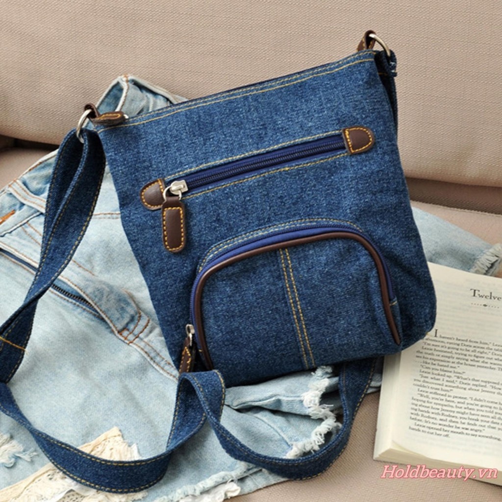 Túi Đeo Chéo Denim Nhiều Ngăn Thời Trang Cho Nữ