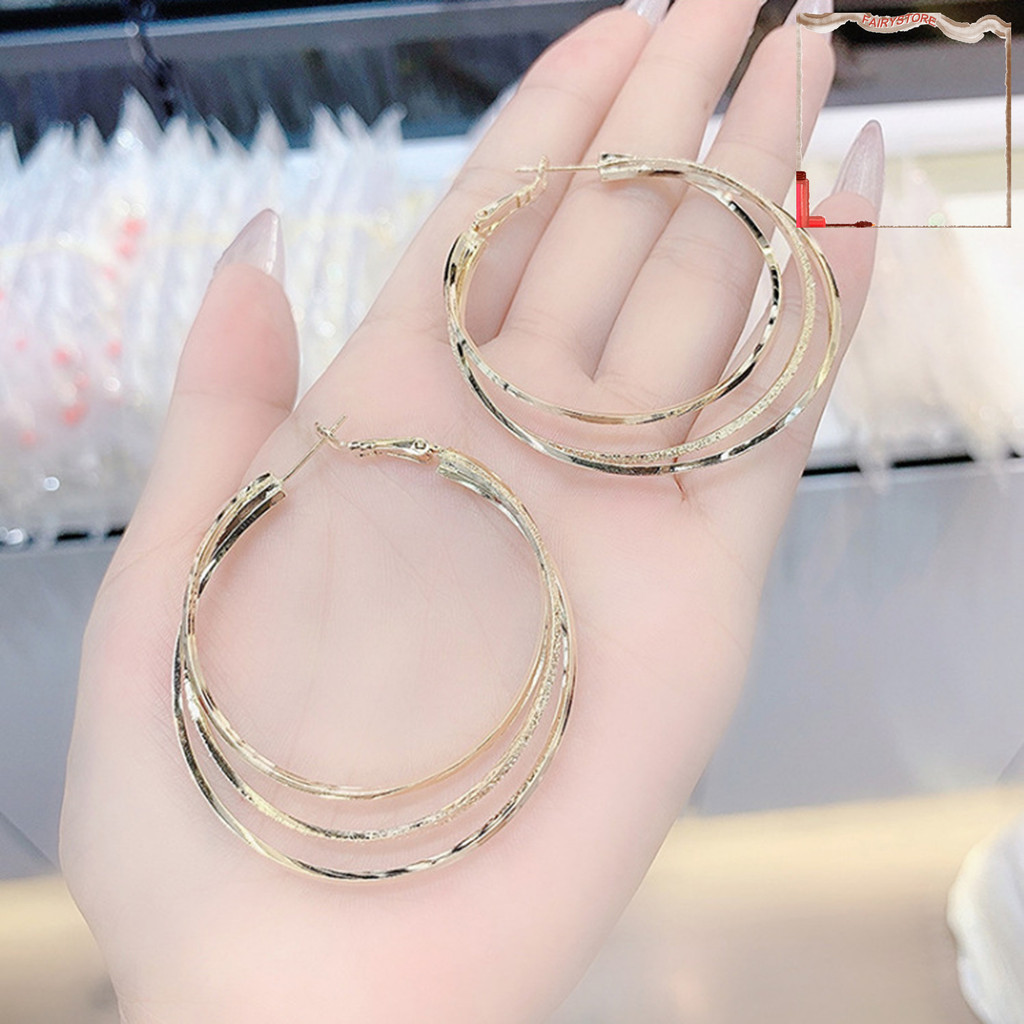 1 Đôi Bông Tai Hình Tròn Cỡ Lớn Nhiều Lớp Lấp Lánh Thời Trang Cho Nữ