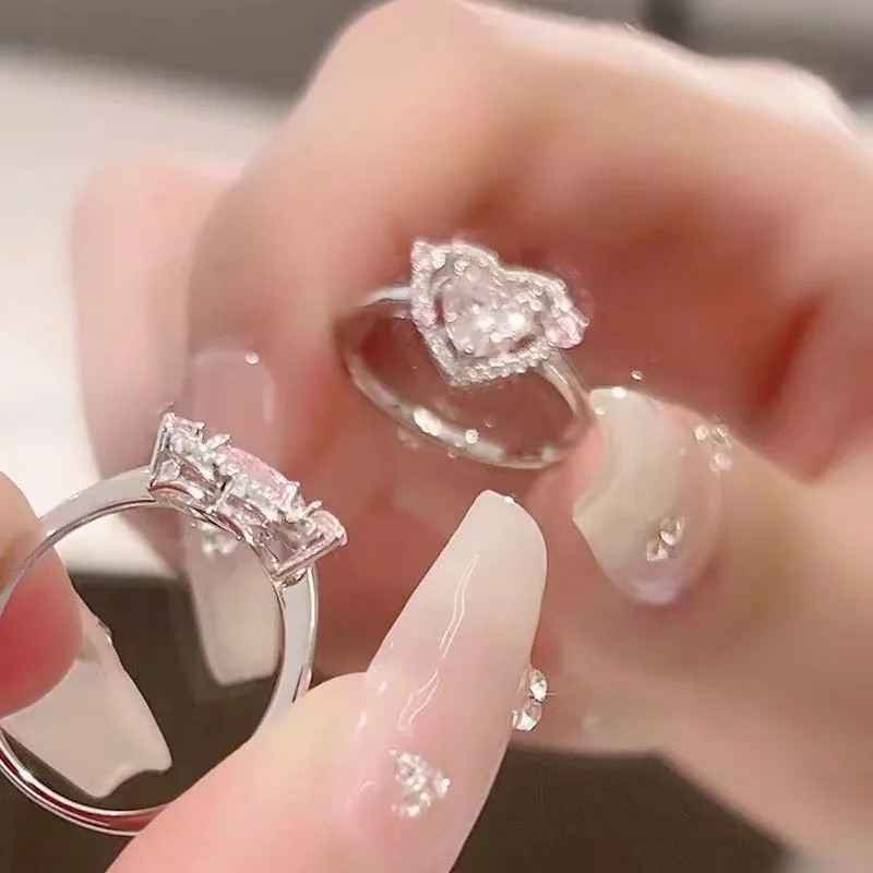Nhẫn mở có thể điều chỉnh đa phong cách - Nhẫn hoa lê dễ thương - Dành cho nam giới - Nhẫn Zircon dát, Nhẫn mỏng mịn mịn - Nhẫn đôi thanh lịch đơn giản - Quà sinh nhật cho bạn gái