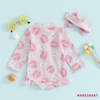 Mg-baby Girls Bikini Đồ bơi đi biển In hoa / Kem dài tay có khóa kéo lên Bộ đồ tắm
