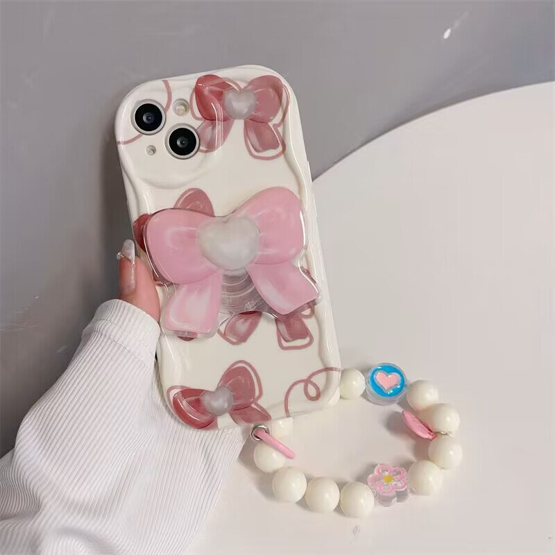 Ốp Điện Thoại Cho Huawei Honor 90 Lite 5G Nova 5t 11 7 PRO 7SE 9SE 10SE Mate 30 40 P30 P40 PRO Dây Xích Ngọc Trai Dễ Thương Nơ Giá Đỡ Vòng Tay Dễ Thương INS Silicon Chống Sốc Ốp Lưng Mềm