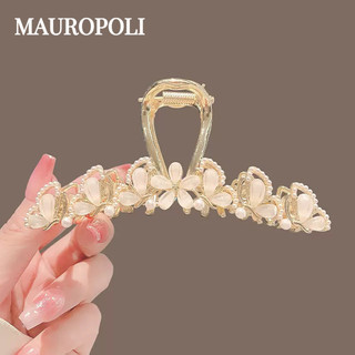 Mauropoli Kẹp Tóc Cá Mập Hoa Cao Cấp Đầu Lưng Nữ, Phong Cách Mới, Sẵn Sàng