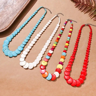 1 chiếc đầy màu sắc đính cườm retro thời trang dây chuyền xương đòn bằng đá tự nhiên Bohemian vòng cổ ngọc lam tròn