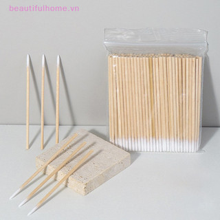 [Beautifulhome] 100 Chiếc Móng Tay Nghệ Thuật Gỗ Cotton Làm Sạch Que Buds Đầu Biểu Bì Pusher Làm Móng Chi Tiết Corrector Nail Polish Remover [beauty]