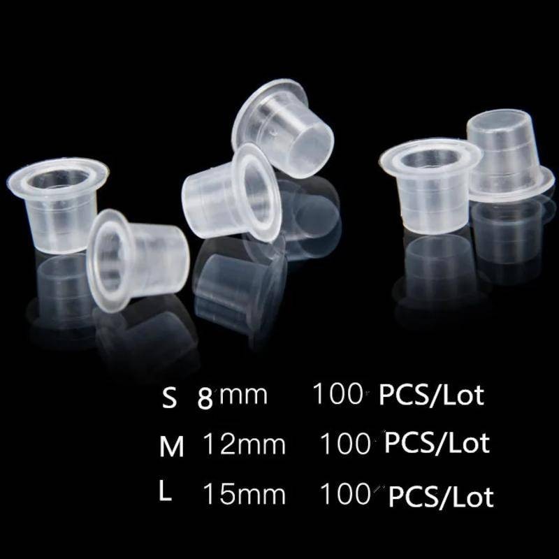 100 cốc mực xăm dùng một lần trang điểm vĩnh viễn sắc tố trong suốt khung hộp đựng