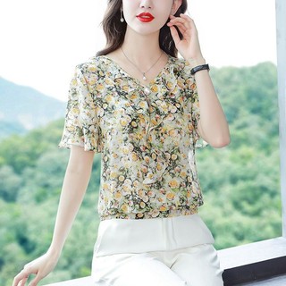 Áo Sơ Mi Voan Hoa Nữ Mùa Hè Phong Cách Mới In Hình Tay Ngắn Thời Trang Áo Sơ Mi Nhỏ Nữ Áo Sơ Mi Rời Mỏng Hơn Nhìn Tuổi Giảm Tuổi Hàng Đầu