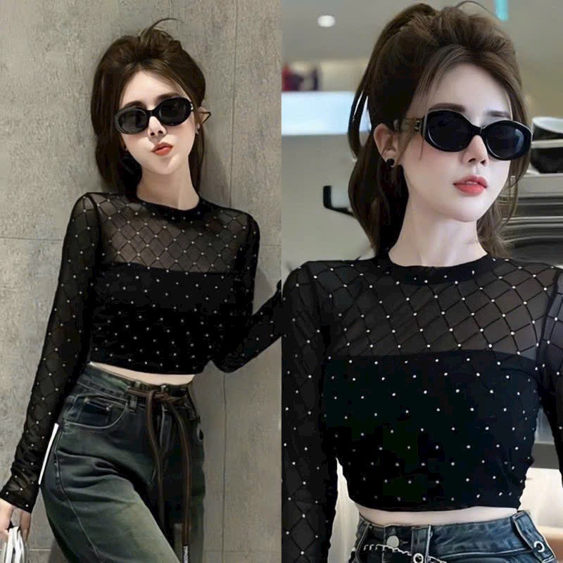 [RẺ VÔ ĐỊCH] Sét áo lưới nhũ QUẢ TRÁM [Áo ống+ lưới xỏ ngón] tay dài croptop cổ tròn sexy ôm dáng body hót nữ-Thiên Yết
