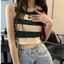 Áo Crop Top ORDOBOX, Áo len dệt kim sọc tương phản không tay, Áo ghi lê không tay cổ tròn bằng sợi Acrylic dành cho nữ