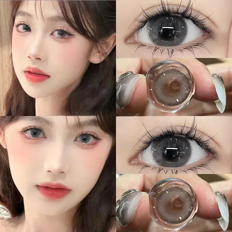 Set 2 Kính Áp Tròng Màu Đen contact lenses 0 ~ -8.00 black len 14.2mm lens cận lens nâu bean black 26
