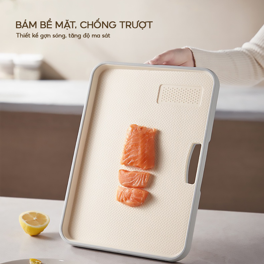 Thớt Nhựa Kháng Khuẩn Chống Trượt SENNAI - Bề Mặt Nhám, Viền Chống Tràn