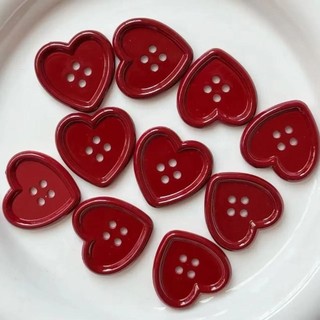 Nút trái tim NETDWELL, Đồ trang trí may mặc màu đỏ rượu vang hình tình yêu, Phụ kiện búp bê kẻ sọc hoa cổ điển