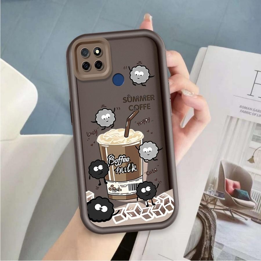 Vỏ Cho Realme C12 C25 C25S Narzo 30A Narzo 20 Phim Hoạt Hình Silicon Bảo Vệ Vỏ Điện Thoại Mềm TPU Cà Phê Than Bóng Thiên Thần Mắt Chống Sốc Ốp Lưng