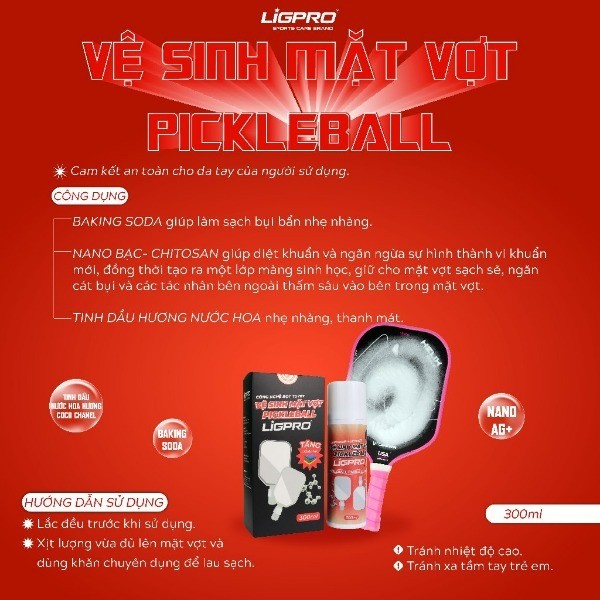 Xịt vệ sinh vợt Pickleball LIGPRO 300ml Bọt Tuyết NANO BẠC chăm sóc và bảo quản các loại vợt thethaochinhhang