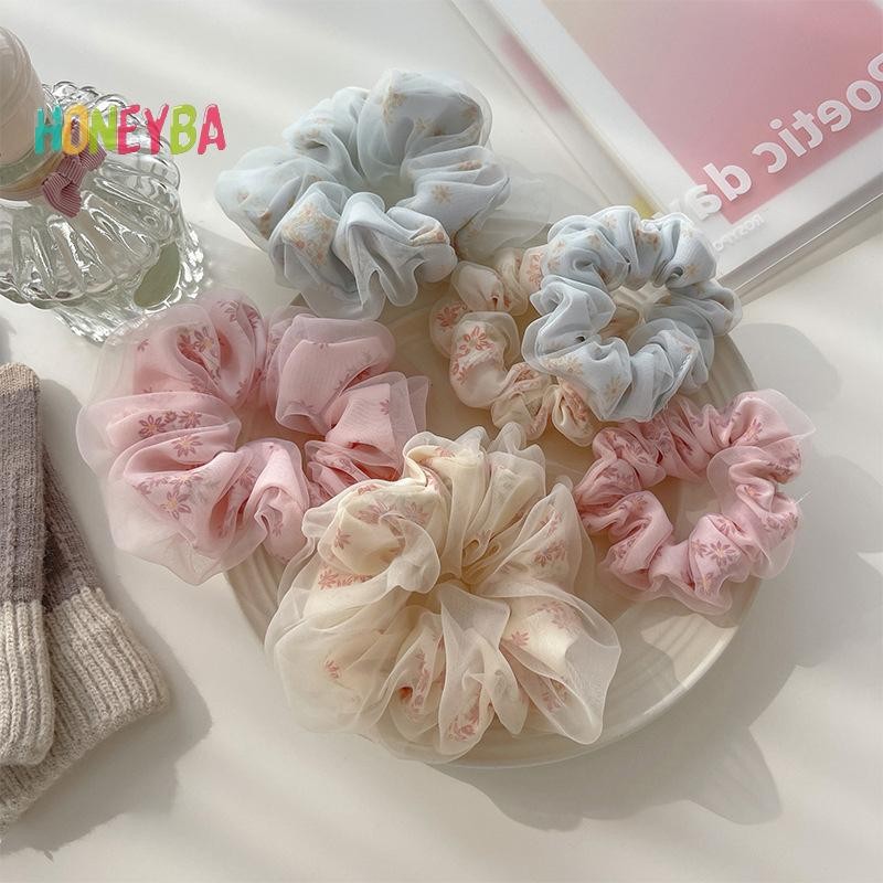 < Honeyba > Dây buộc tóc hoa ngọt ngào bằng lụa hai lớp dành cho bé gái Dây buộc tóc đuôi ngựa Dây cao su Dây buộc tóc Phụ kiện tóc
