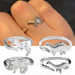 Nhẫn Hở Hình Khủng Long Nhỏ Bằng Kim Loại Màu Bạc Phong Cách Vintage Thời Trang Có Thể Điều Chỉnh / Quà Tặng Độc Đáo Cho Bé Trai