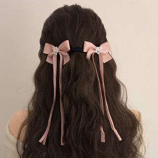 Kẹp tóc tua rua hình ngôi sao pha lê Y2K - Giá đỡ đuôi ngựa lấp lánh Kawaii - Ruy băng dài ngọt ngào Barrettes - Mũ nón nơ nữ phổ biến - Kẹp tóc nơ màu hồng INS